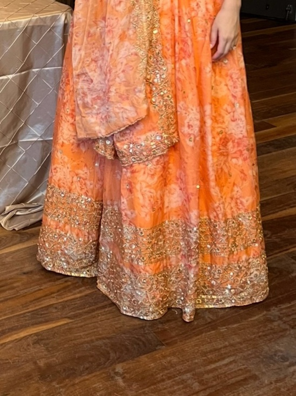 Women's Embroidered Orange Formal Dress - Picture 3 of 4